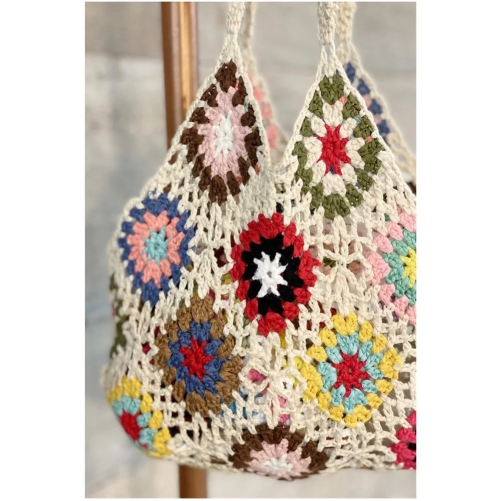 Bohemian Floral Crochet Casual Tote Bag - Picture 3 of 4